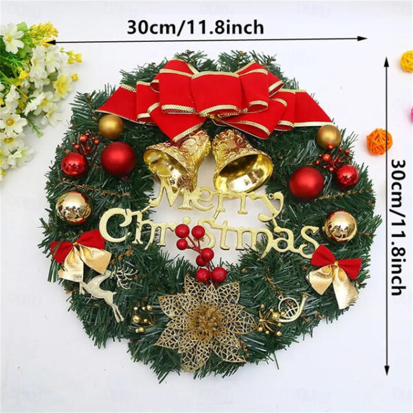 Christmas Wreath Outdoor for Front Door Winter Wreath Window Wall Decoration Garland Wreath Ornaments with Bells Balls Berries Bowknot for Christmas W