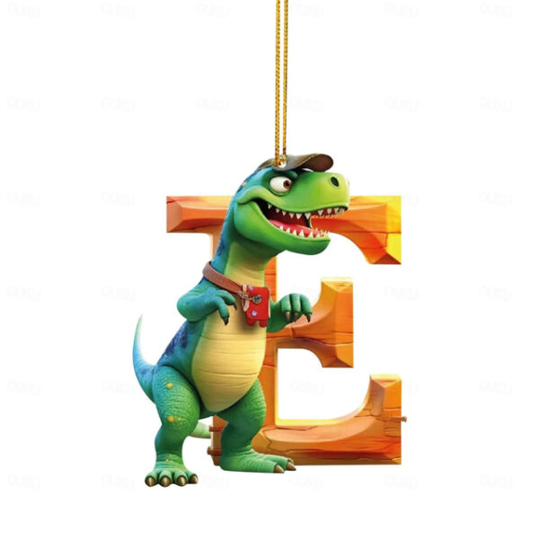 Dinosaur Christmas Ornament 26 Letters Hanging Pendant Ornaments 2024 Plastic Initial Monogram Xmas Tree Decorations with Hanging Rope Unique Customiz