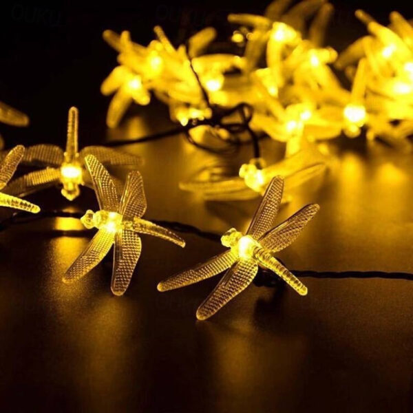 Dragonfly Solar String Lights Outdoor 6.5M 30LEDs Waterproof Solar Fairy Lights 8 Modes Decorative Lights for Patio Garden Yard Fence Wedding Christma