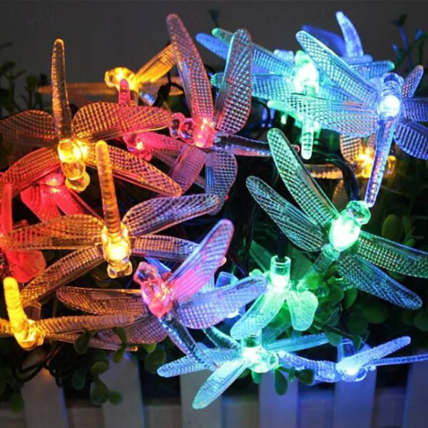 Dragonfly Solar String Lights Outdoor 6.5M 30LEDs Waterproof Solar Fairy Lights 8 Modes Decorative Lights for Patio Garden Yard Fence Wedding Christma