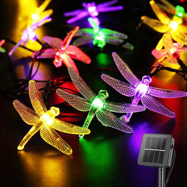 Dragonfly Solar String Lights Outdoor 6.5M 30LEDs Waterproof Solar Fairy Lights 8 Modes Decorative Lights for Patio Garden Yard Fence Wedding Christma