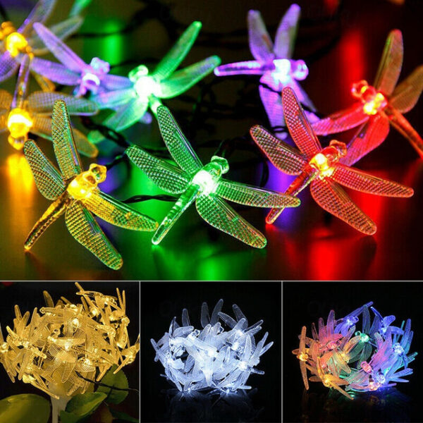 Dragonfly Solar String Lights Outdoor 6.5M 30LEDs Waterproof Solar Fairy Lights 8 Modes Decorative Lights for Patio Garden Yard Fence Wedding Christma