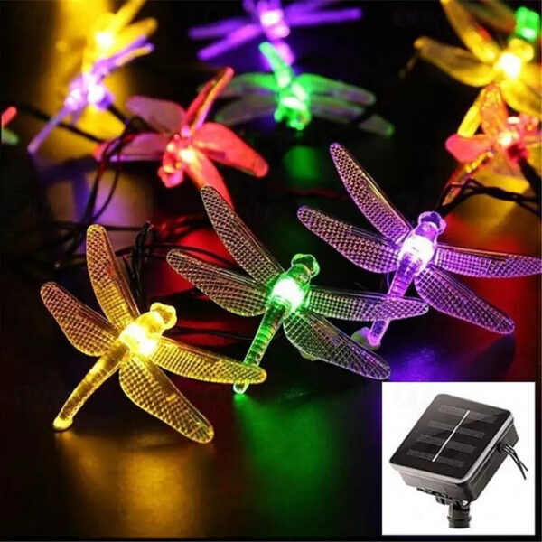 Dragonfly Solar String Lights Outdoor 6.5M 30LEDs Waterproof Solar Fairy Lights 8 Modes Decorative Lights for Patio Garden Yard Fence Wedding Christma