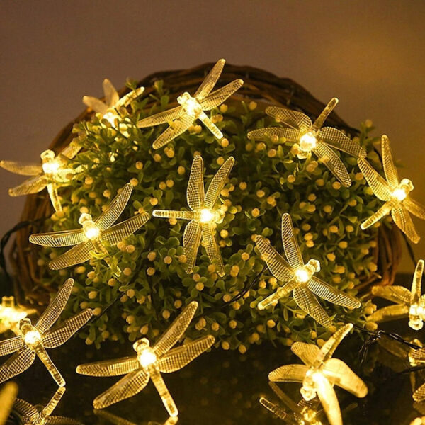 Dragonfly Solar String Lights Outdoor 6.5M 30LEDs Waterproof Solar Fairy Lights 8 Modes Decorative Lights for Patio Garden Yard Fence Wedding Christma