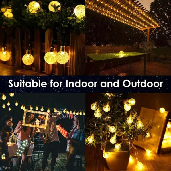 Elegant Wedding Party Reception Solar LED String Lights - 5-30M Crystal Globe, 8 Modes, Waterproof Solar Patio Lights for Garden, Yard, Porch Decor Wa