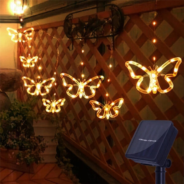 Elegant Wedding Reception Party Outdoor Solar Butterfly Fairy String Light Waterproof Fairy Butterfly Window Curtain Icicle Light For Garden Wedding P