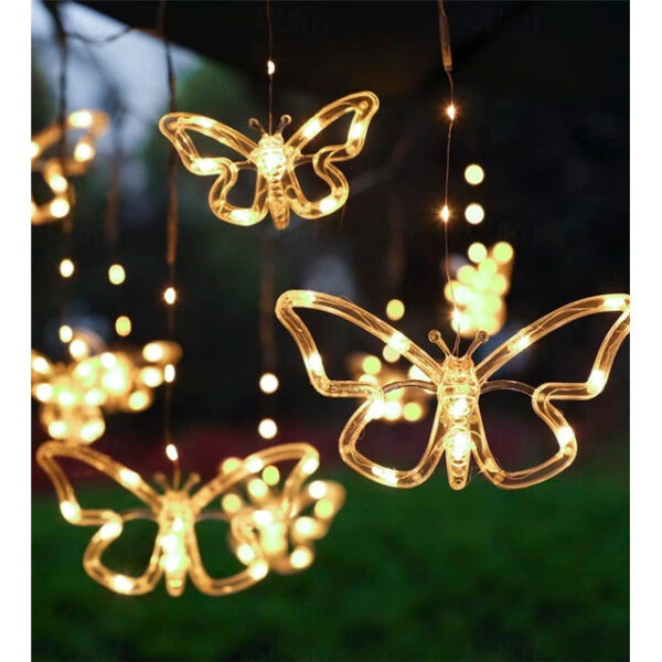 Elegant Wedding Reception Party Outdoor Solar Butterfly Fairy String Light Waterproof Fairy Butterfly Window Curtain Icicle Light For Garden Wedding P