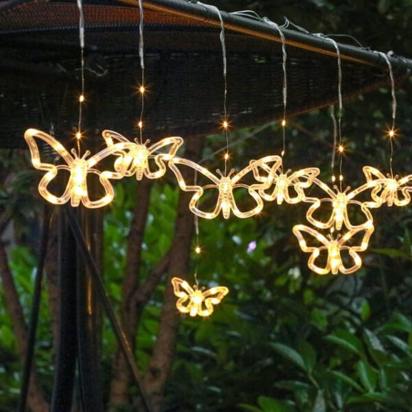 Elegant Wedding Reception Party Outdoor Solar Butterfly Fairy String Light Waterproof Fairy Butterfly Window Curtain Icicle Light For Garden Wedding P