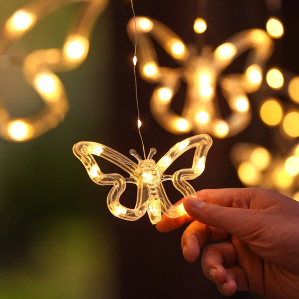 Elegant Wedding Reception Party Outdoor Solar Butterfly Fairy String Light Waterproof Fairy Butterfly Window Curtain Icicle Light For Garden Wedding P