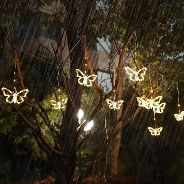 Elegant Wedding Reception Party Outdoor Solar Butterfly Fairy String Light Waterproof Fairy Butterfly Window Curtain Icicle Light For Garden Wedding P