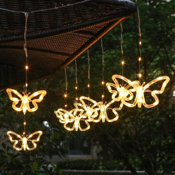 Elegant Wedding Reception Party Outdoor Solar Butterfly Fairy String Light Waterproof Fairy Butterfly Window Curtain Icicle Light For Garden Wedding P