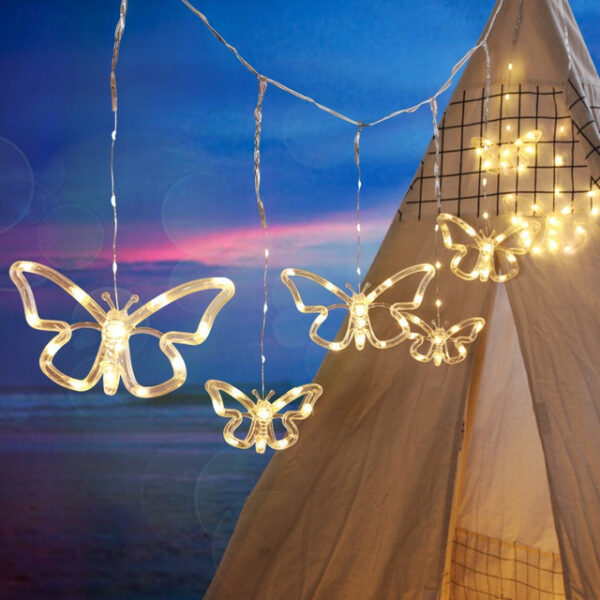 Elegant Wedding Reception Party Outdoor Solar Butterfly Fairy String Light Waterproof Fairy Butterfly Window Curtain Icicle Light For Garden Wedding P