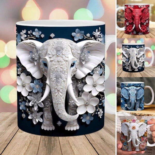 Elephant Mug, Elephant Print Mug, 3D Elephant Mug, 3d Printed Mugs, Ceramic Elephant Print Mug, 3D Elephant Coffee Mug, Sisterhood Friendship Elephant