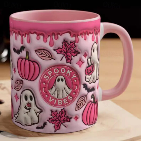 Halloween Gift Mug 3D illusion Spooky Mug 11oz Ghost Pumpkin Ceramic Cup Spooky Cup - Novelty Gifts for Halloween Christmas Birthday Mom Dad Friends 2