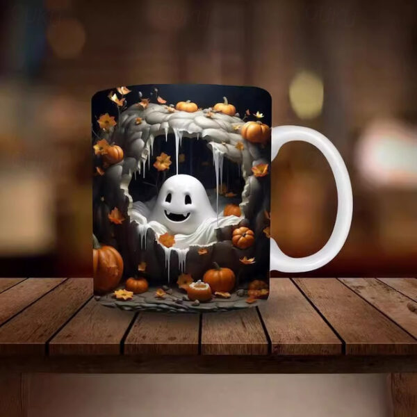 Halloween Gift Mug 3D illusion Spooky Mug 11oz Ghost Pumpkin Ceramic Cup Spooky Cup - Novelty Gifts for Halloween Christmas Birthday Mom Dad Friends 2