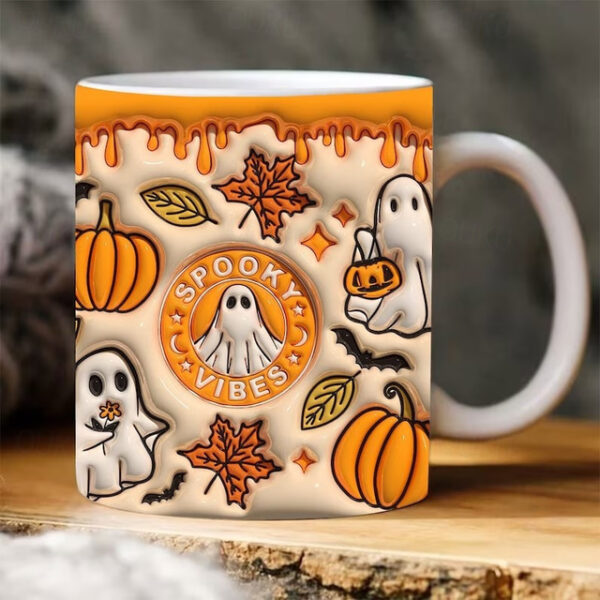 Halloween Gift Mug 3D illusion Spooky Mug 11oz Ghost Pumpkin Ceramic Cup Spooky Cup - Novelty Gifts for Halloween Christmas Birthday Mom Dad Friends 2