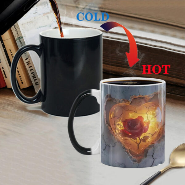 Heat Changing Mug, Heart Heat Changing 3D Illusion Ceramic Gift Coffee Mug, 11 oz Heat Sensitive Color Changing Coffee Mug Cup, Cute Xmas Gift Mug for