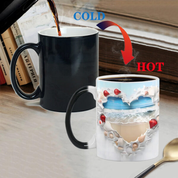 Heat Changing Mug, Heart Heat Changing 3D Illusion Ceramic Gift Coffee Mug, 11 oz Heat Sensitive Color Changing Coffee Mug Cup, Cute Xmas Gift Mug for