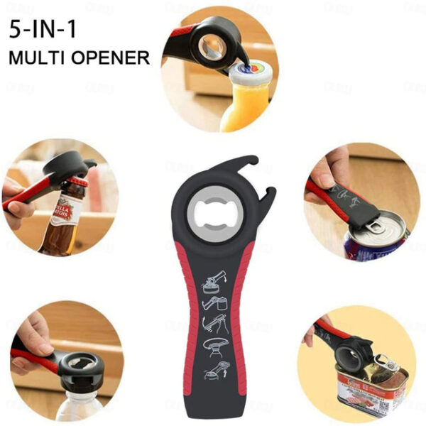 Jar Opener 5 in 1 Multi Function Can Opener Bottle Opener Kit with Silicone Handle Easy to Use for Children Elderly and Arthritis Sufferers 2025 - US