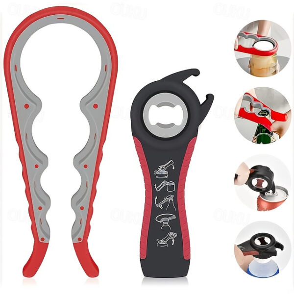 Jar Opener 5 in 1 Multi Function Can Opener Bottle Opener Kit with Silicone Handle Easy to Use for Children Elderly and Arthritis Sufferers 2025 - US