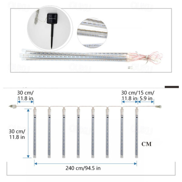 Outdoor Solar LED Meteor Shower Rain Lights Holiday String Lights Waterproof Garden Light 8 Tubes 144 Leds For Garden Tree Colorful Decoration Landsc