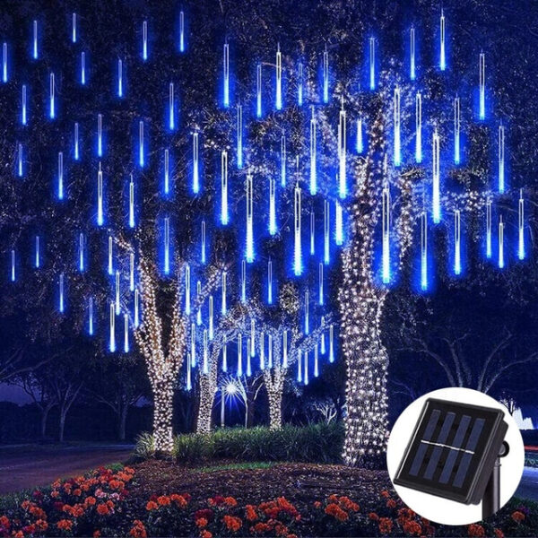 Outdoor Solar LED Meteor Shower Rain Lights Holiday String Lights Waterproof Garden Light 8 Tubes 144 Leds For Garden Tree Colorful Decoration Landsc