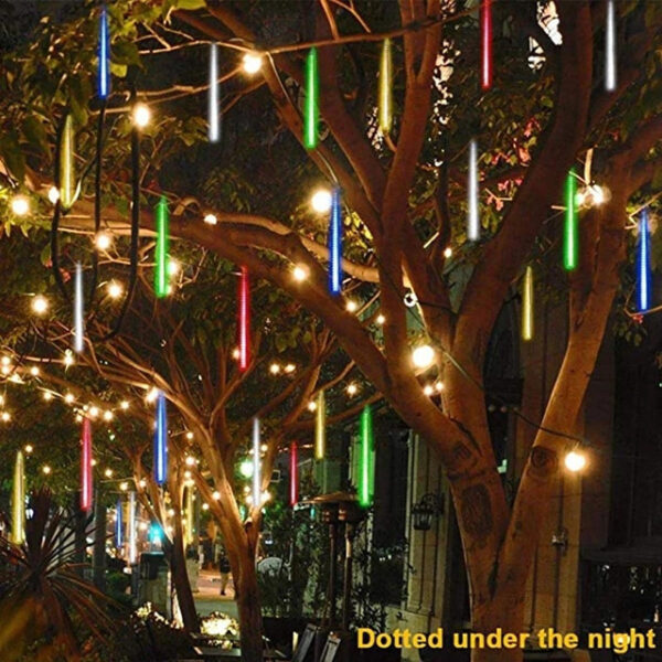 Outdoor Solar LED Meteor Shower Rain Lights Holiday String Lights Waterproof Garden Light 8 Tubes 144 Leds For Garden Tree Colorful Decoration Landsc