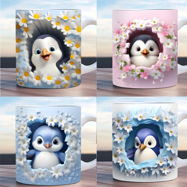 Penguin Coffee Cup 3D illusion Coffee Mugs, Animal Gift Cup Travel Mug Funny Drinking Cup Desk Decor,11.2oz Ceramic Mug Tea Mug, Birthday Christmas Gi