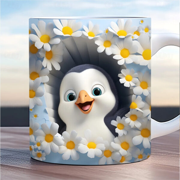 Penguin Coffee Cup 3D illusion Coffee Mugs, Animal Gift Cup Travel Mug Funny Drinking Cup Desk Decor,11.2oz Ceramic Mug Tea Mug, Birthday Christmas Gi