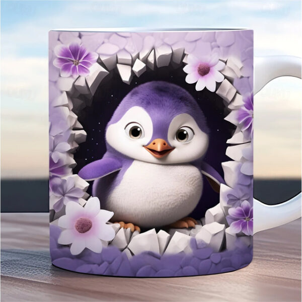 Penguin Coffee Cup 3D illusion Coffee Mugs, Animal Gift Cup Travel Mug Funny Drinking Cup Desk Decor,11.2oz Ceramic Mug Tea Mug, Birthday Christmas Gi