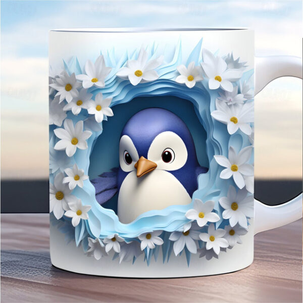 Penguin Coffee Cup 3D illusion Coffee Mugs, Animal Gift Cup Travel Mug Funny Drinking Cup Desk Decor,11.2oz Ceramic Mug Tea Mug, Birthday Christmas Gi