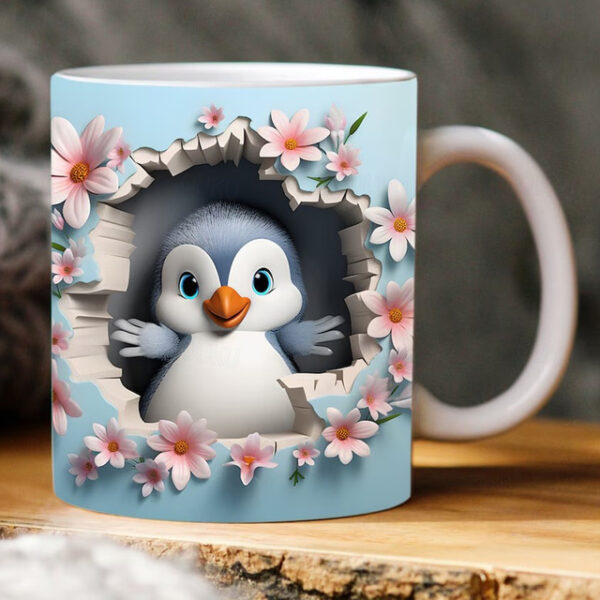 Penguin Coffee Cup 3D illusion Coffee Mugs, Animal Gift Cup Travel Mug Funny Drinking Cup Desk Decor,11.2oz Ceramic Mug Tea Mug, Birthday Christmas Gi