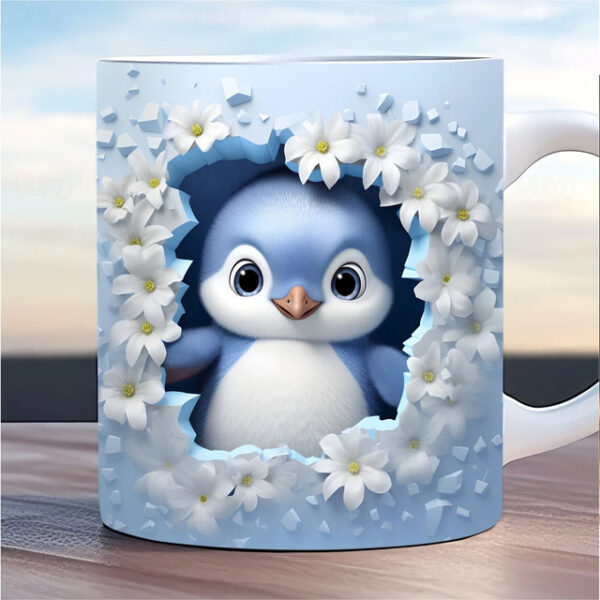 Penguin Coffee Cup 3D illusion Coffee Mugs, Animal Gift Cup Travel Mug Funny Drinking Cup Desk Decor,11.2oz Ceramic Mug Tea Mug, Birthday Christmas Gi