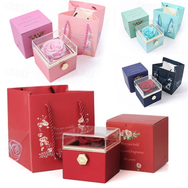 Real Eternal Rose Rotating Gift Box Set Romantic Eternal Flower | Birthday, Mothers Day, Gifts for Women, Valentine's Day Gift 2025 - US $20.99