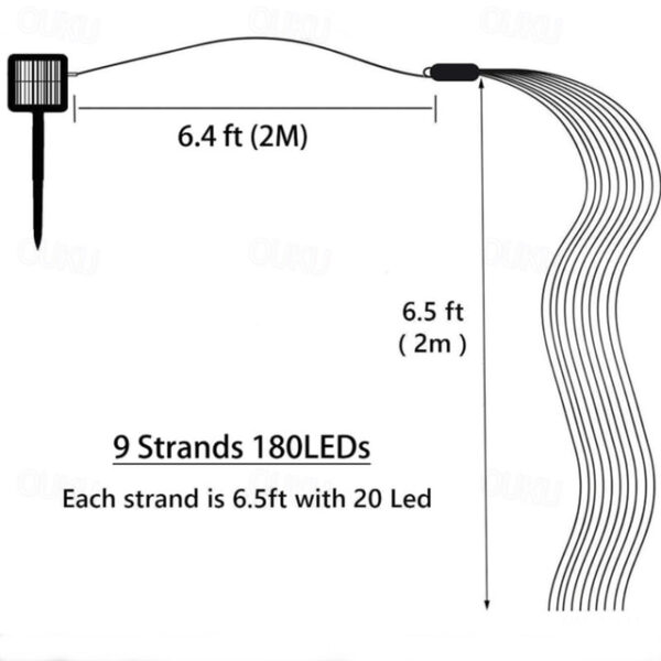 Solar Firefly Bunch Garden Lights Outdoor Waterfall String Lights 2M 180LEDs with 8 Flashing Modes for Patio Wedding Party Decoration Christmas Tree E