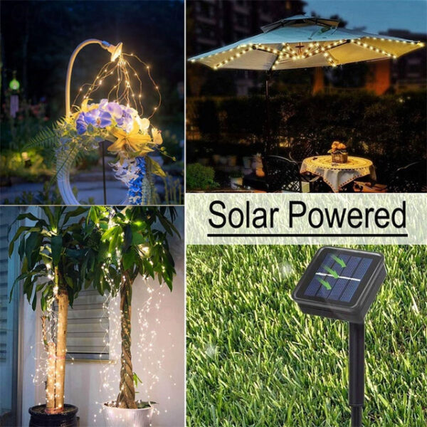 Solar Firefly Bunch Garden Lights Outdoor Waterfall String Lights 2M 180LEDs with 8 Flashing Modes for Patio Wedding Party Decoration Christmas Tree E