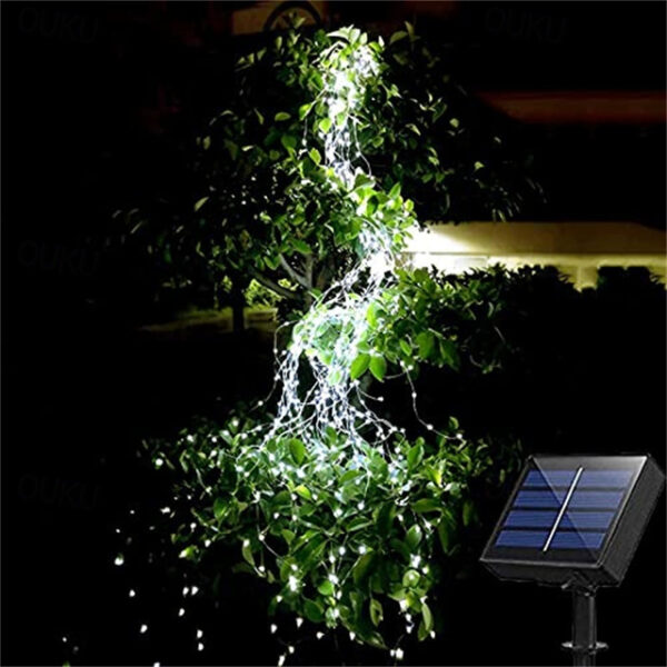 Solar Firefly Bunch Garden Lights Outdoor Waterfall String Lights 2M 180LEDs with 8 Flashing Modes for Patio Wedding Party Decoration Christmas Tree E