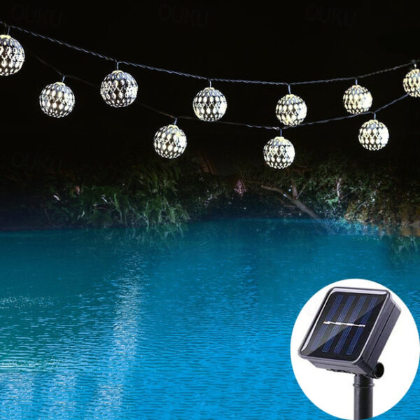 Solar Moroccan String Lights Christmas Ball Fairy String Lights 12m 7m 6.5m Outdoor Garden Lights IP65 Waterproof New Year Wedding Party Patio Tree Ha