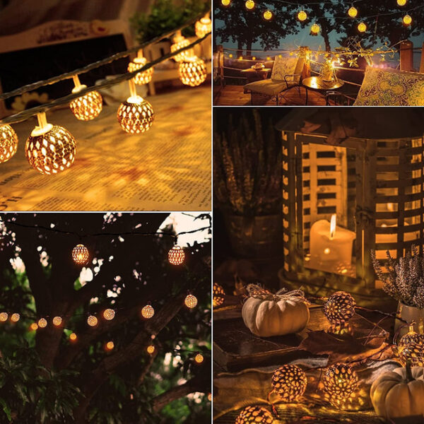 Solar Moroccan String Lights Christmas Ball Fairy String Lights 12m 7m 6.5m Outdoor Garden Lights IP65 Waterproof New Year Wedding Party Patio Tree Ha