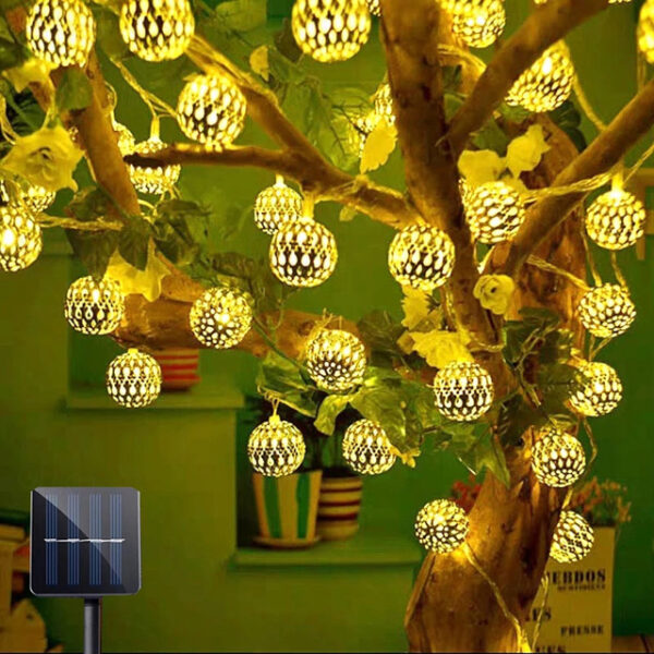 Solar Moroccan String Lights LED Globe Fairy Lights Outdoor Waterproof 6/7/12m 8 Lighting Modes IP65 Waterproof Ball Light Christmas Wedding Party Gar