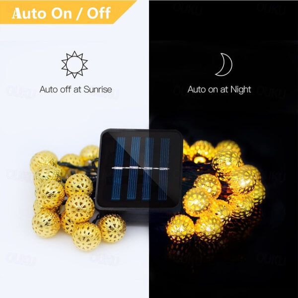 Solar Moroccan String Lights LED Globe Fairy Lights Outdoor Waterproof 6/7/12m 8 Lighting Modes IP65 Waterproof Ball Light Christmas Wedding Party Gar