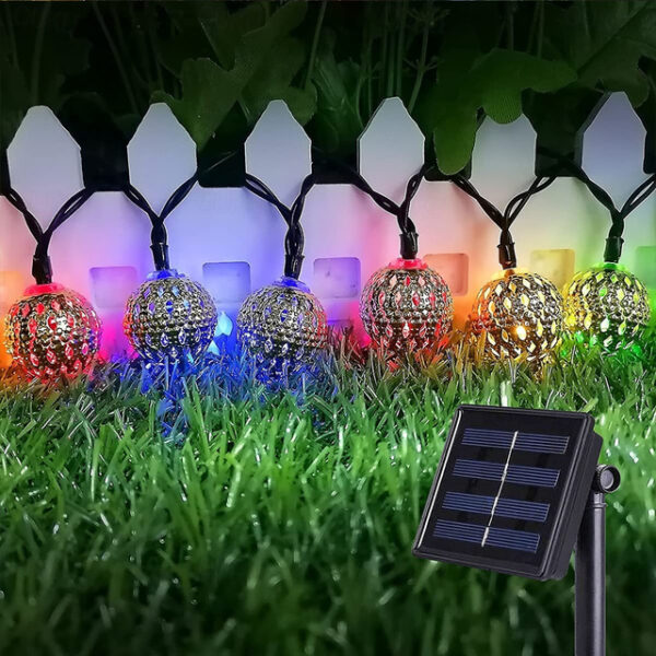 Solar Moroccan String Lights LED Globe Fairy Lights Outdoor Waterproof 6/7/12m 8 Lighting Modes IP65 Waterproof Ball Light Christmas Wedding Party Gar