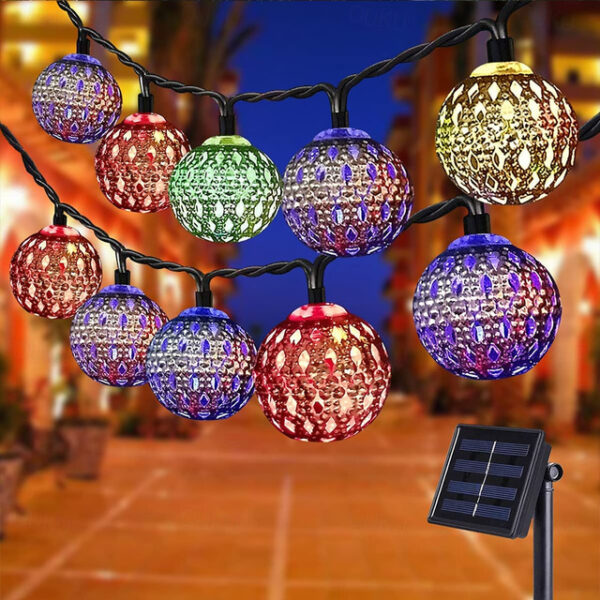 Solar Moroccan String Lights LED Globe Fairy Lights Outdoor Waterproof 6/7/12m 8 Lighting Modes IP65 Waterproof Ball Light Christmas Wedding Party Gar