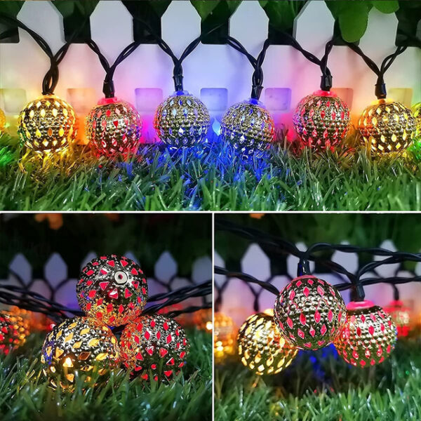 Solar Moroccan String Lights LED Globe Fairy Lights Outdoor Waterproof 6/7/12m 8 Lighting Modes IP65 Waterproof Ball Light Christmas Wedding Party Gar