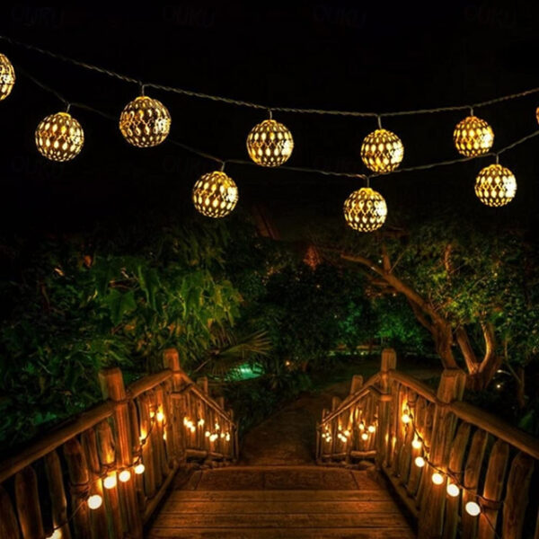 Solar Moroccan String Lights LED Globe Fairy Lights Outdoor Waterproof 6/7/12m 8 Lighting Modes IP65 Waterproof Ball Light Christmas Wedding Party Gar