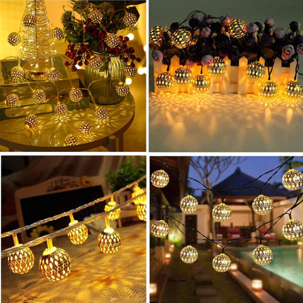 Solar Moroccan String Lights LED Globe Fairy Lights Outdoor Waterproof 6/7/12m 8 Lighting Modes IP65 Waterproof Ball Light Christmas Wedding Party Gar