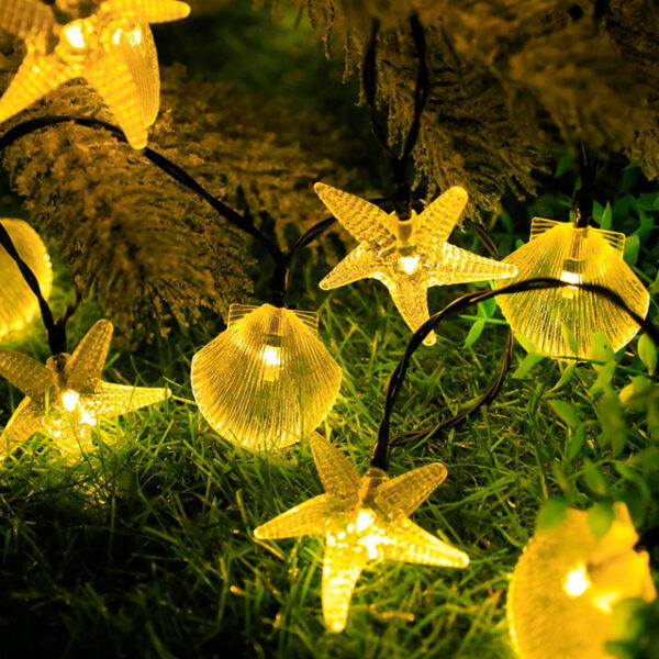 Solar Starfish Shell String Lights Ocean Theme 12m-100LED 7m-50LED 6.5m-30LED Outdoor Waterproof Garland Lights Christmas Party Wedding Holiday Garden