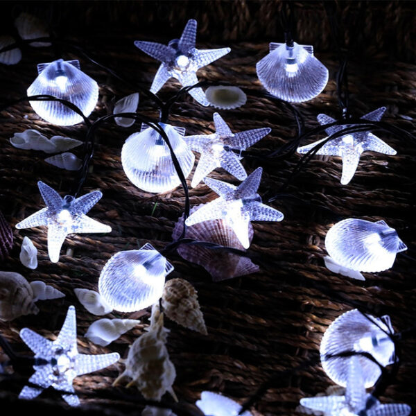 Solar Starfish Shell String Lights Ocean Theme 12m-100LED 7m-50LED 6.5m-30LED Outdoor Waterproof Garland Lights Christmas Party Wedding Holiday Garden