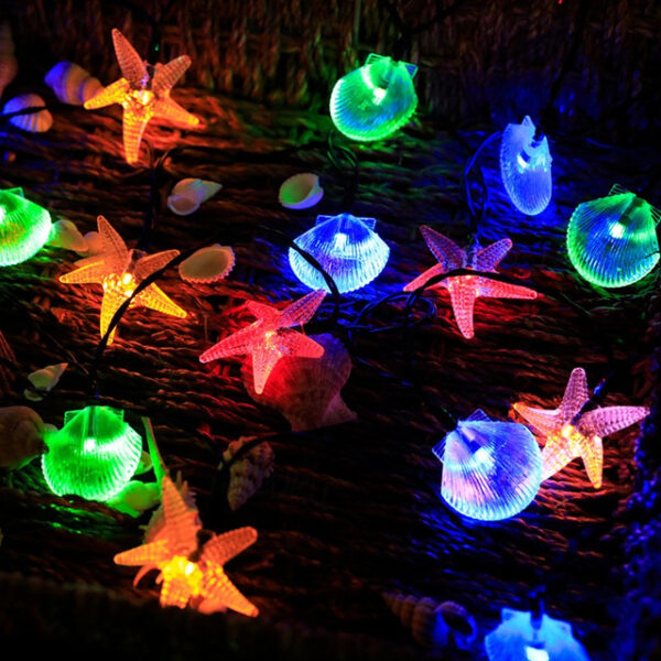 Solar Starfish Shell String Lights Ocean Theme 12m-100LED 7m-50LED 6.5m-30LED Outdoor Waterproof Garland Lights Christmas Party Wedding Holiday Garden