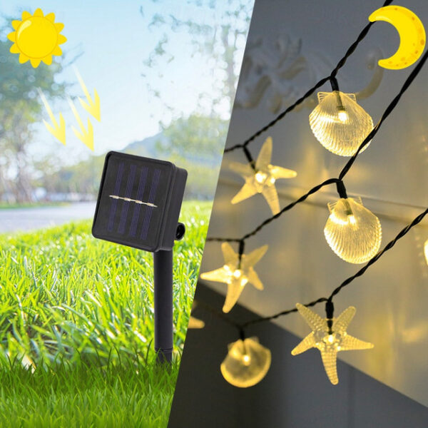 Solar Starfish Shell String Lights Ocean Theme 12m-100LED 7m-50LED 6.5m-30LED Outdoor Waterproof Garland Lights Christmas Party Wedding Holiday Garden